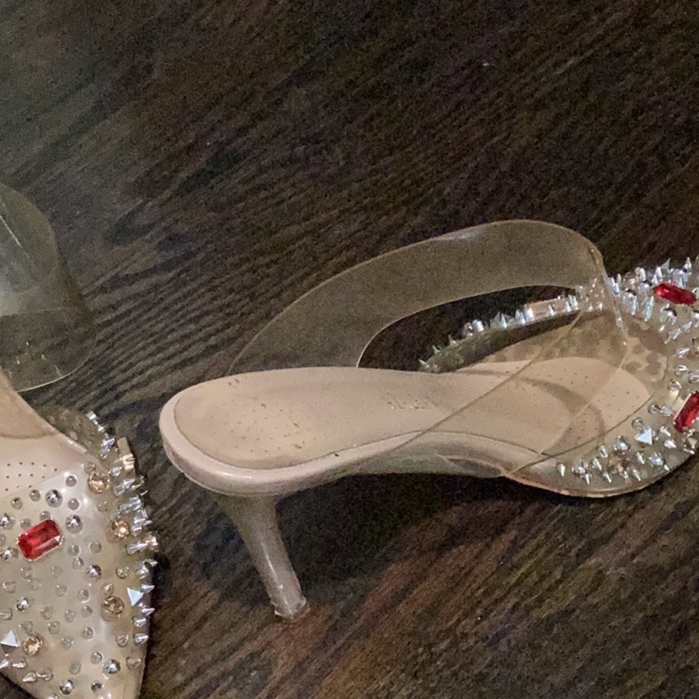 Embellished Nude Pointed-Toe Heels with Clear Strap - Picture 2 of 2